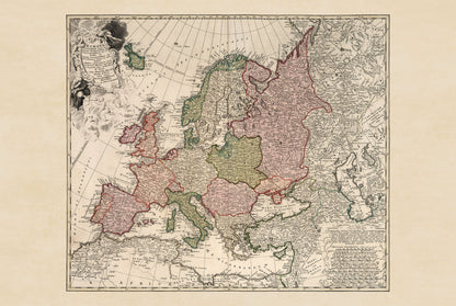 Europa nel 1743 - Mappa storica da parete della Guerra di successione austriaca