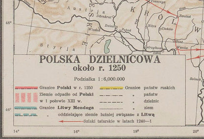 Fragmented Poland 1250 - Piast Duchies - Władysław Semkowicz 1932 Historical Map Poster