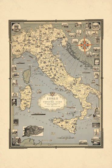 Italy & Vatican City 1935 - Ernest Dudley Chase Pictorial Map Poster