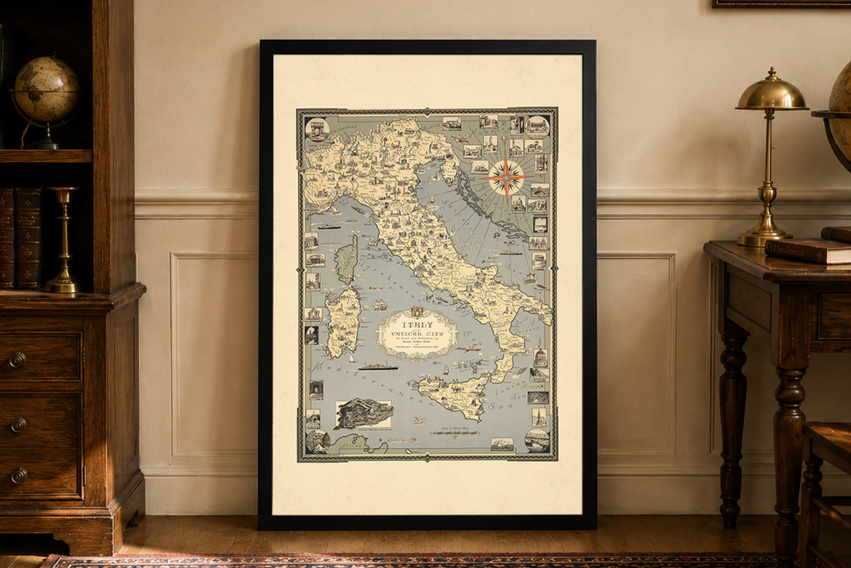 Italie & Vatican 1935 - Ernest Dudley Chase - Affiche Carte Illustrée