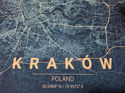 Mappa Blueprint di Cracovia - Arte da parete moderna delle strade della città