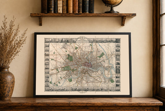 Londra 1851 - Mappa illustrata con i principali monumenti