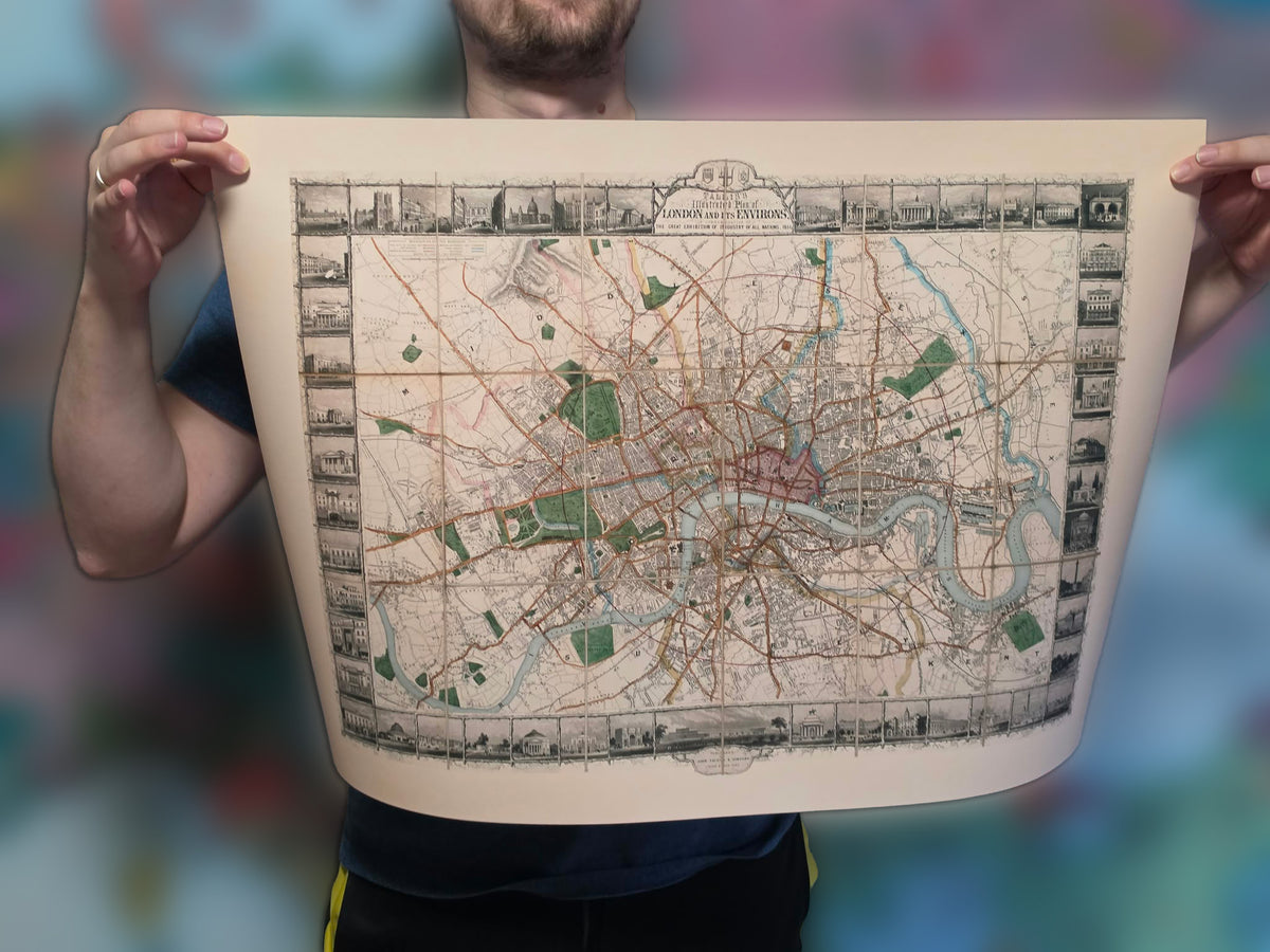 Londra 1851 - Mappa illustrata con i principali monumenti
