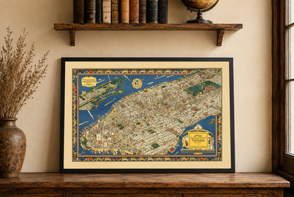 Manhattan Piktoriale Karte Poster (1926) – Vintage New York City Wandkunst