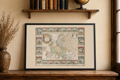 Map of Europe 1776 - 24 Historical Scenes - Jean Baptiste Louis Clouet Historical Map Poster
