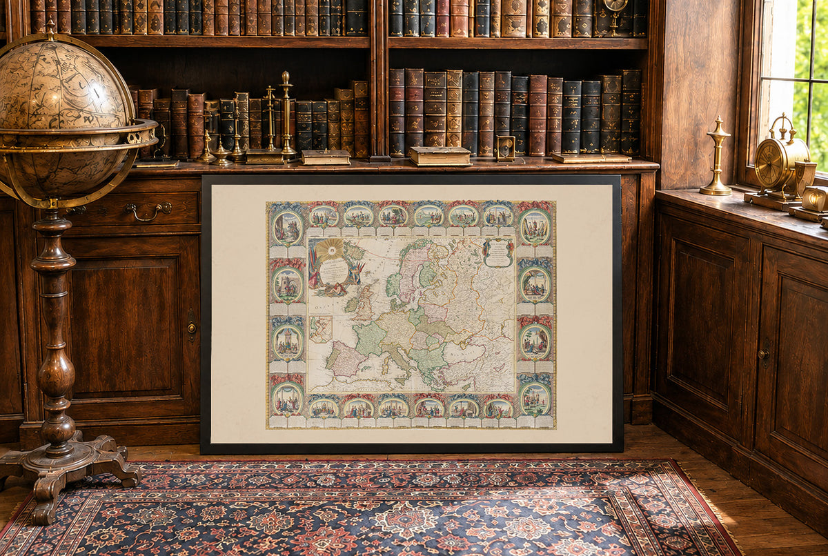 Map of Europe 1776 - 24 Historical Scenes - Jean Baptiste Louis Clouet Historical Map Poster
