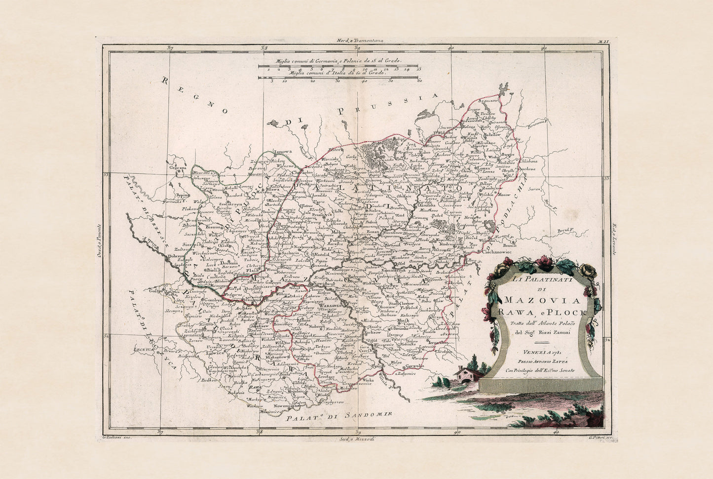 Carte Historique de Mazovie, Rawa et Plock - Affiche de la Pologne du XVIIIe Siècle