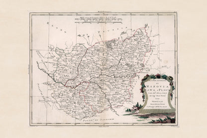 Carte Historique de Mazovie, Rawa et Plock - Affiche de la Pologne du XVIIIe Siècle
