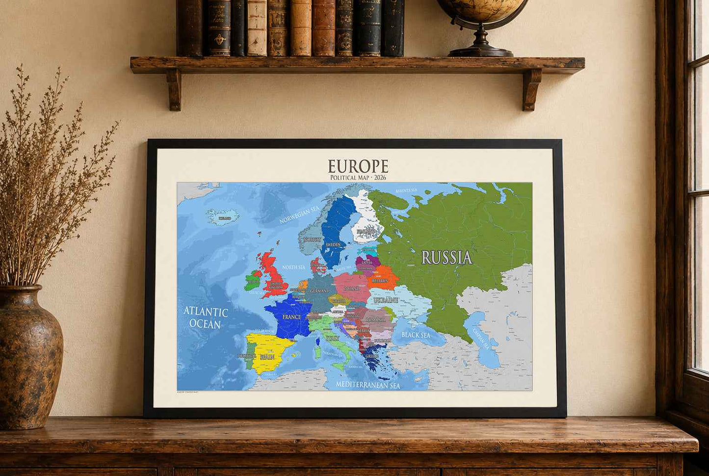 Moderne Europa Politische Karte Poster - Detaillierte Länder & Hauptstädte Wandkunst
