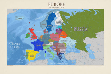 Moderne Europa Politische Karte Poster - Detaillierte Länder & Hauptstädte Wandkunst