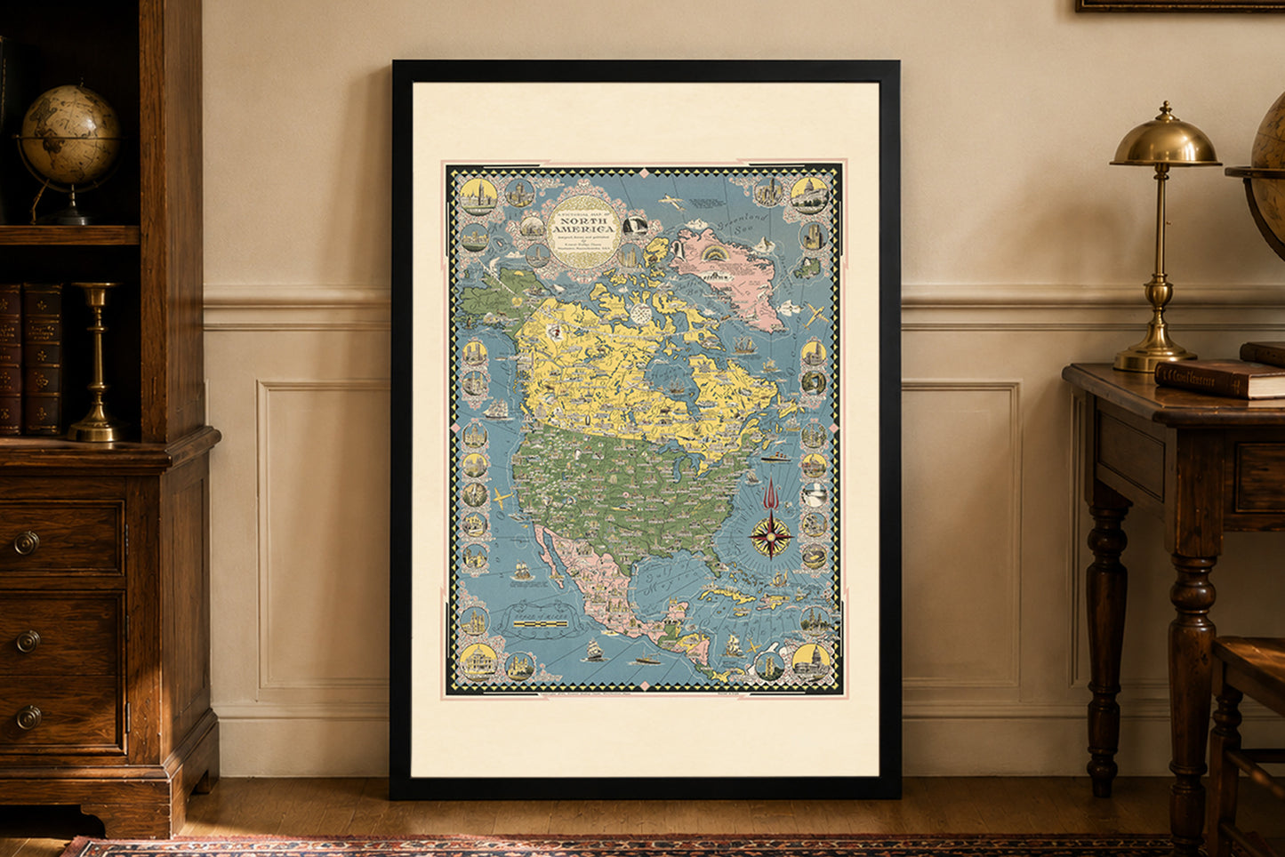 Nordamerika Bildliche Karte Poster (1945) - Vintage Kontinentale Wandkunst