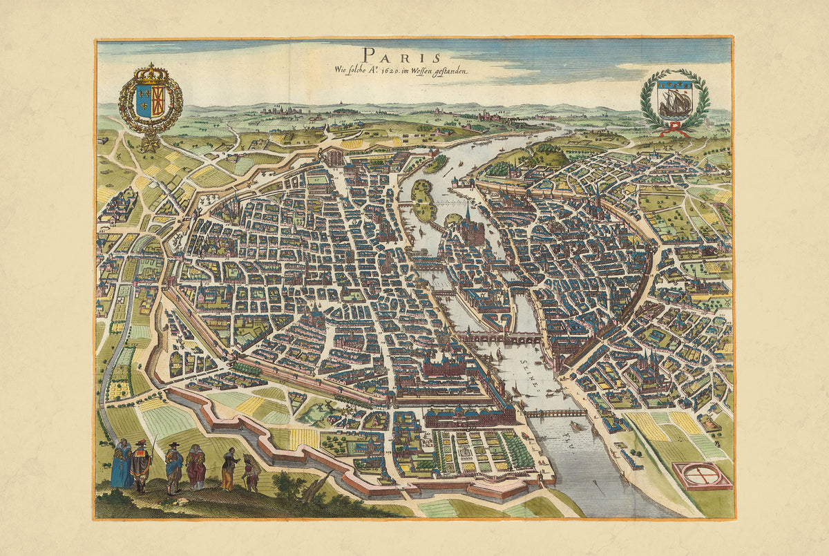 Paris 1620 - by Caspar Merian - Historical Bird’s-Eye City View Poster
