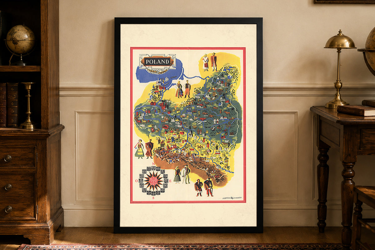 Poland 1935 - Atelier Mewa - Vintage Polish Pictorial Map Poster
