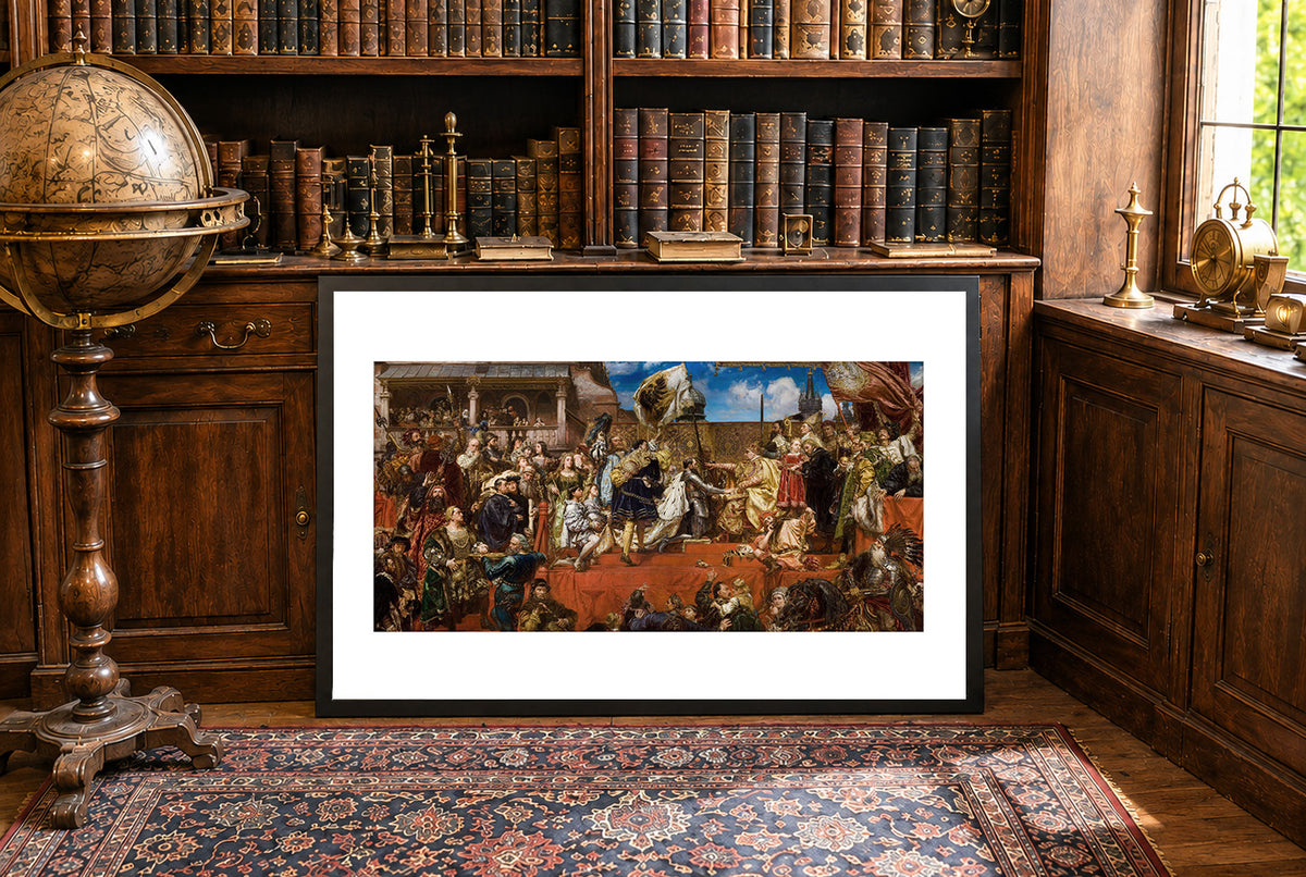 Hołd Pruski 1882 - Jan Matejko - Zygmunt Stary i Albrecht Hohenzollern - Historyczny Plakat z Obrazem