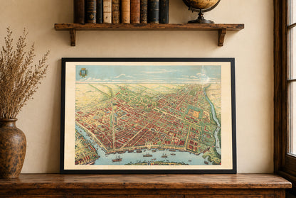 Saigon 1902 Karte Poster - Panoramablick auf Ho-Chi-Minh-Stadt mit Fluss, Boulevards und Hafenaktivitäten