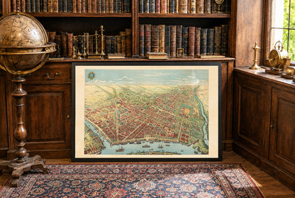 Saigon 1902 Karte Poster - Panoramablick auf Ho-Chi-Minh-Stadt mit Fluss, Boulevards und Hafenaktivitäten