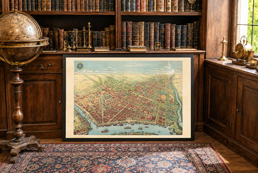 Poster mappa di Saigon 1902 - Vista panoramica di Ho Chi Minh City con fiume, boulevard e attività portuale