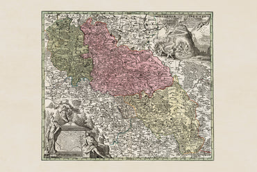 Poster di mappa storica della Slesia – Alta e Bassa Slesia, arte da parete del XVIII secolo