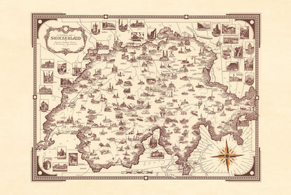 Poster Mappa Pittorica della Svizzera (1936) - Arte Murale Vintage Svizzera da Viaggio