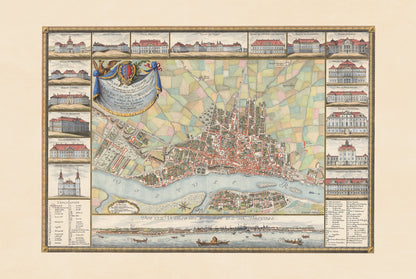 Warschau 1772 - Historische Karte der polnischen Hauptstadt mit wichtigen Palästen