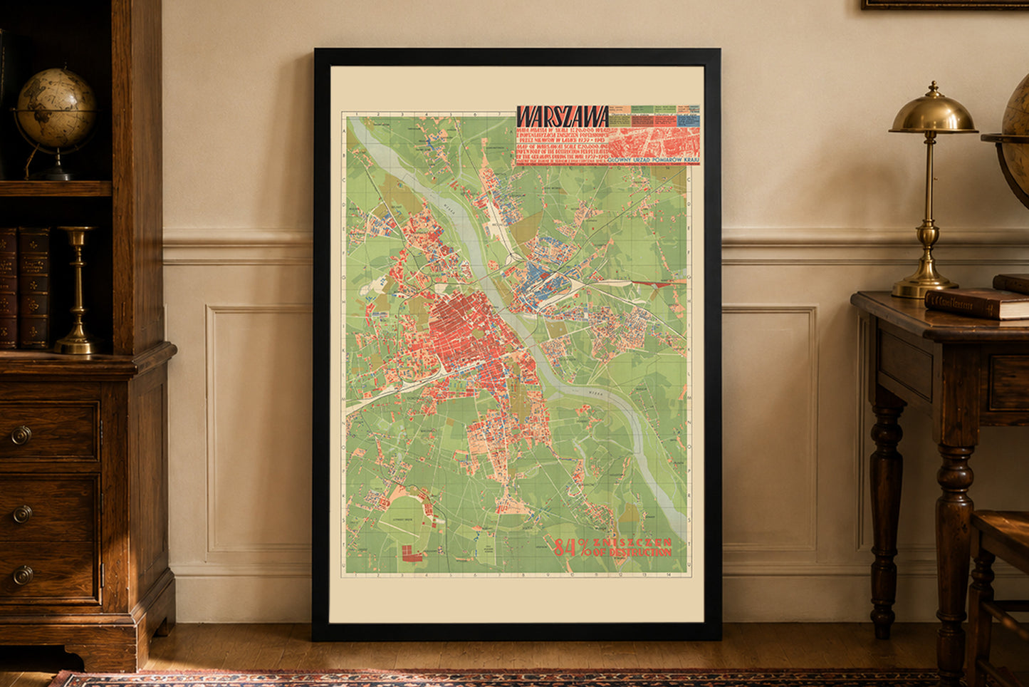 Warsaw 1949 Map Poster - World War II Destruction