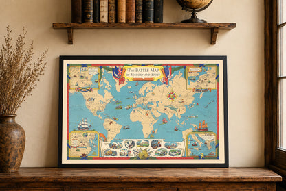 Stampa mappa storia mondiale - Illustrazione delle principali battaglie e luoghi di conflitti globali