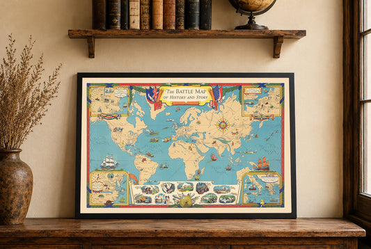 Stampa mappa storia mondiale - Illustrazione delle principali battaglie e luoghi di conflitti globali