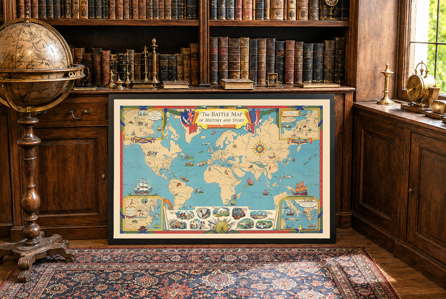 Stampa mappa storia mondiale - Illustrazione delle principali battaglie e luoghi di conflitti globali