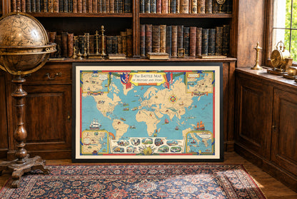 Stampa mappa storia mondiale - Illustrazione delle principali battaglie e luoghi di conflitti globali