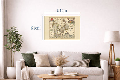 Stampa mappa Danimarca 1690 - Illustrazione dei confini storici del regno