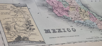 1856 Mexiko Kartografie Druck - Vintage-Karte mit Staatsgrenzen und regionalen Details