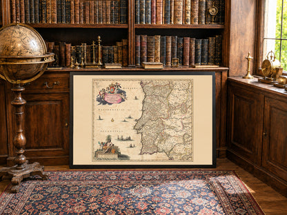 Poster Mappa del Portogallo (1690) - Arte Murale Vintage dei Regni dell'Algarve