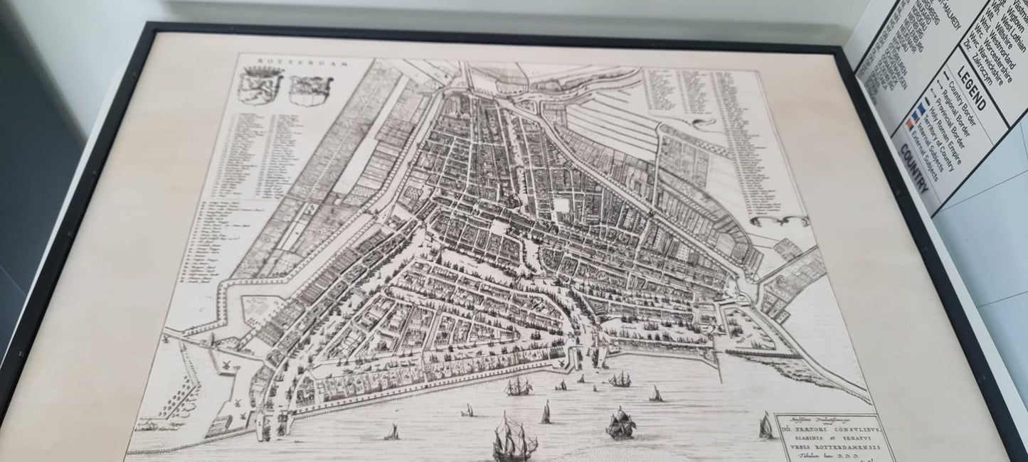 1652 Rotterdam Kartenposter - Detaillierter Vogelperspektive Stadtplan mit Straßen und Wasserwegen