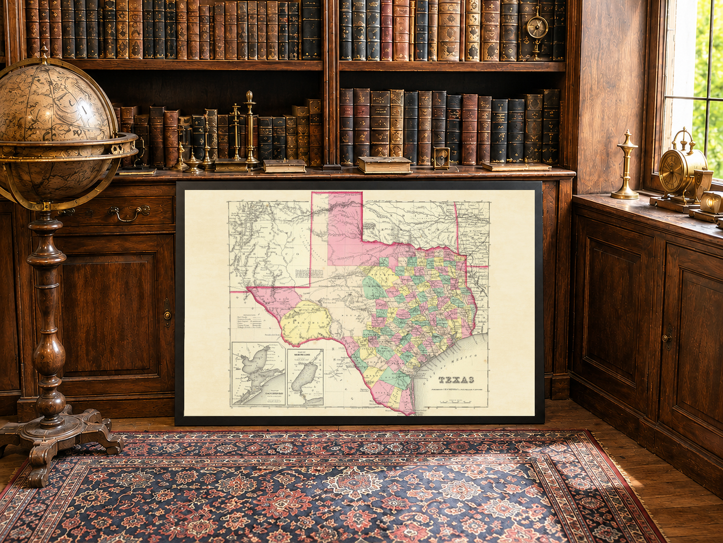 1856 Texas Map Poster - Hand-Colored County Map with Detailed Boundaries