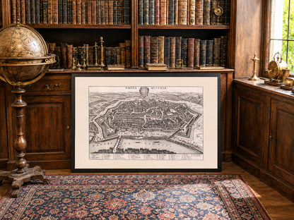 Mapa de Viena 1649 impreso por Matthäus Merian - Grabado vintage de la ciudad de Austria